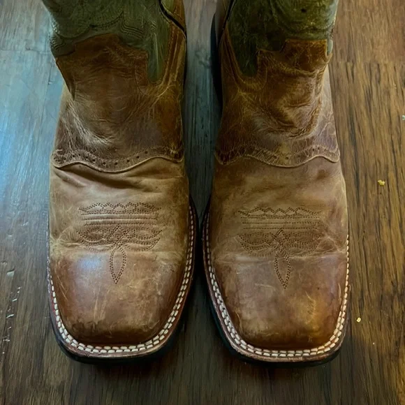 Double-H Boots Cognac & Olive Gabriel Leather Square-Toe Cowboy Boot Men size 12 - Picture 2 of 5